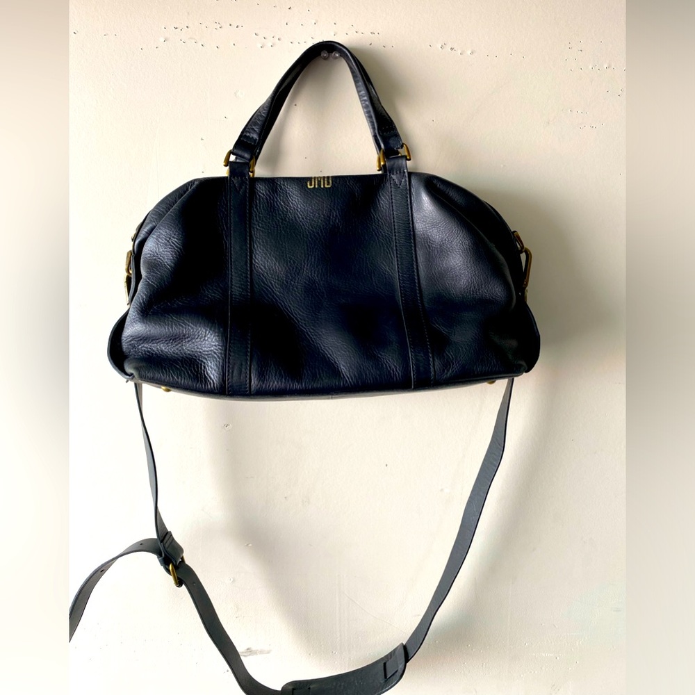 Madewell The Glasgow Satchel Black Pebbled Leather Duffel Bag Monogram JMD - Picture 2 of 15